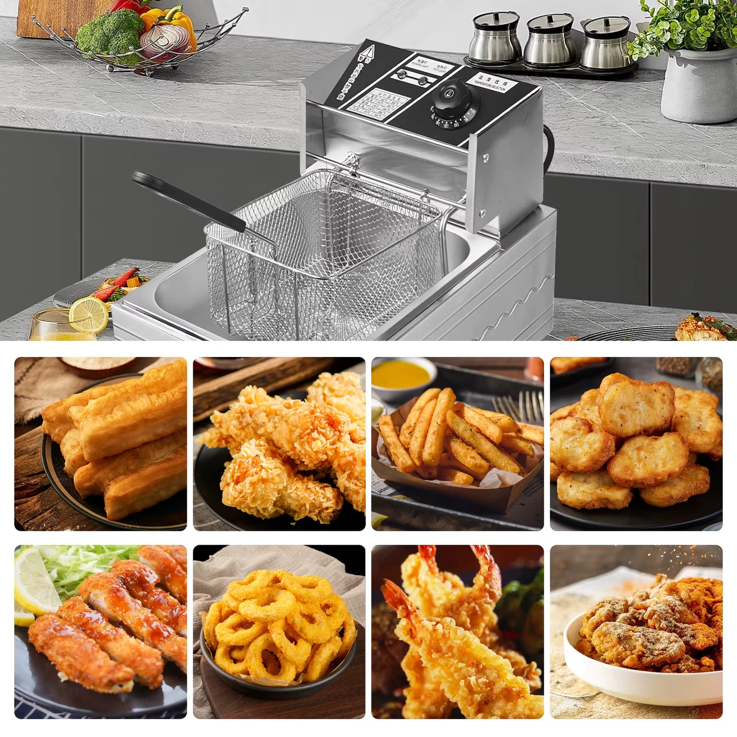 Friteuse Électrique Professionnelle 6L Inox Simple Cuve avec Panier – Contrôle Température – Cuisine Restaurant