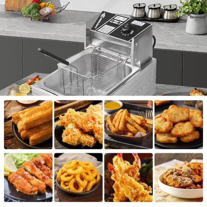 Friteuse Électrique Professionnelle 6L Inox Simple Cuve avec Panier – Contrôle Température – Cuisine Restaurant