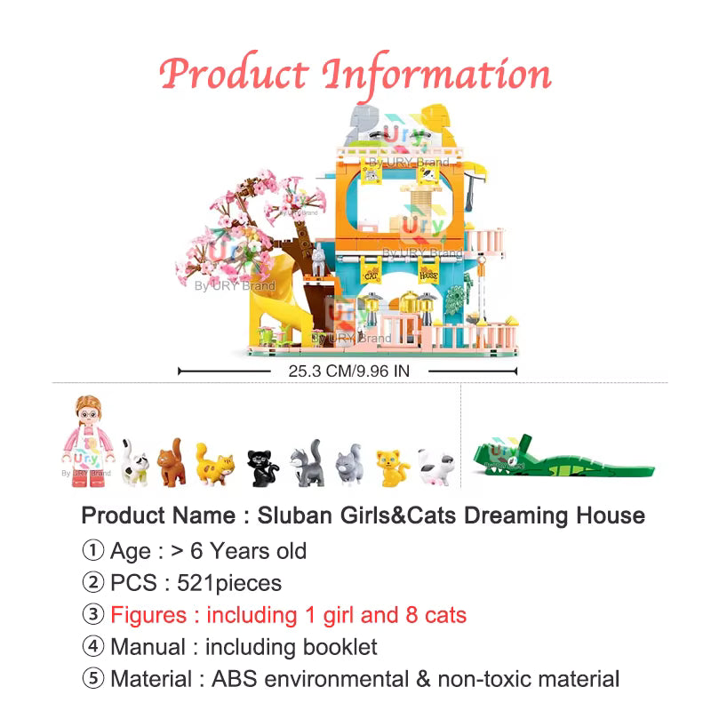 Maison de Chats en Blocs de Construction 521 Pièces – Villa Fantaisie avec Figurines Animaux – Jeu Créatif Enfant DIY – Univers Sakura