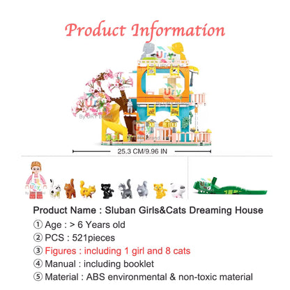 Maison de Chats en Blocs de Construction 521 Pièces – Villa Fantaisie avec Figurines Animaux – Jeu Créatif Enfant DIY – Univers Sakura