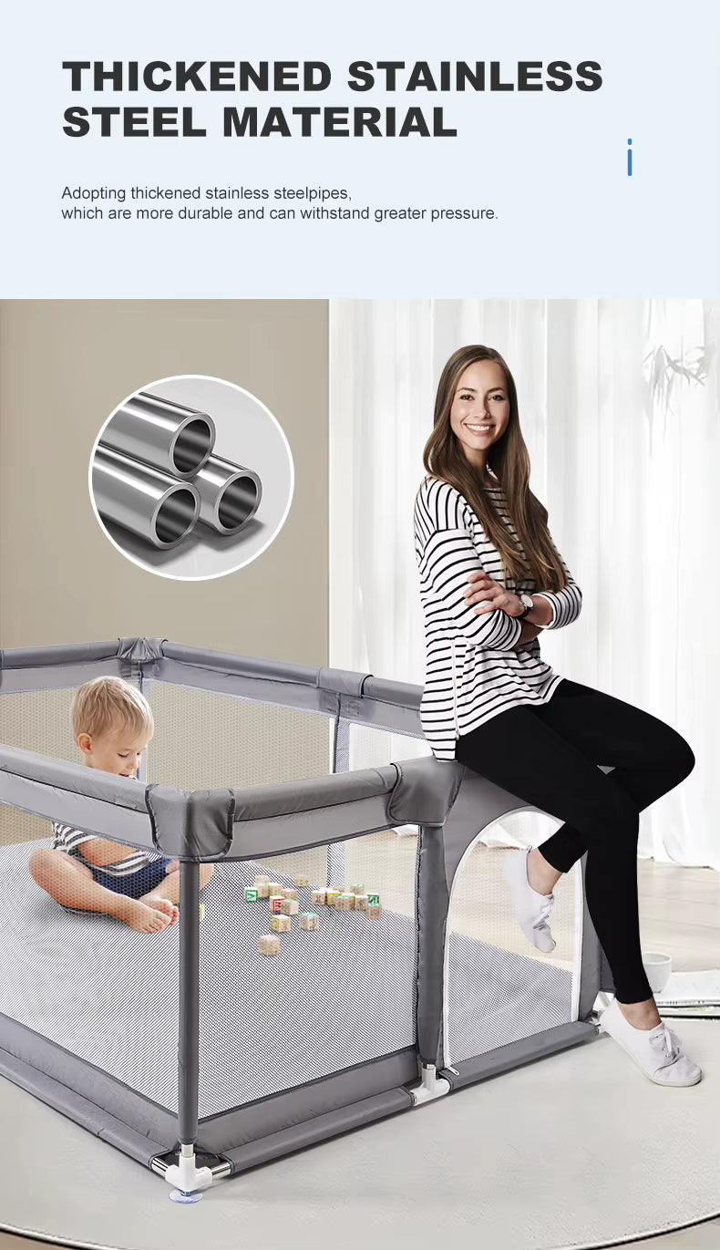 Aire de Jeux Bébé Tout-en-Un – Parc Respirant Haute Élasticité – Gris, Rose ou Cyan