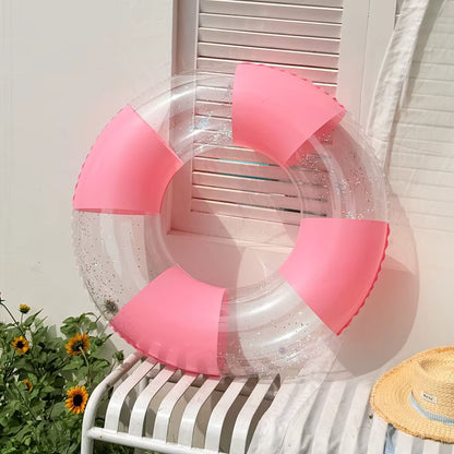 Bouée Gonflable Adulte Transparente Rose – Anneau Natation 60-80 kg avec Poignées – Piscine, Plage & Été