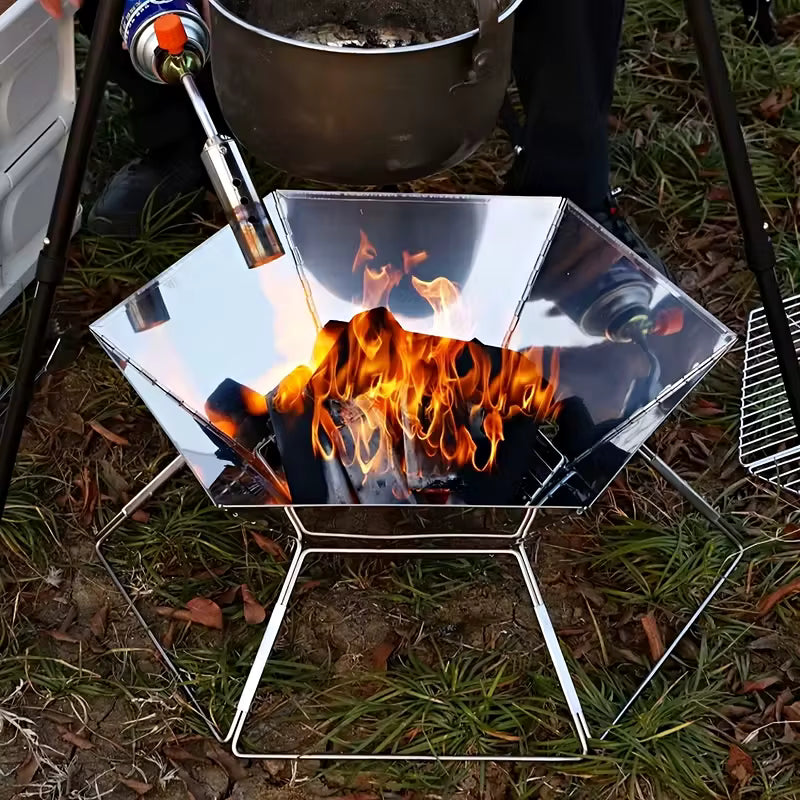 Barbecue Portable Pliable Acier Inoxydable – Grill Camping avec Grille de Cuisson – Brasero Extérieur Jardin, Pique-Nique, Randonnée