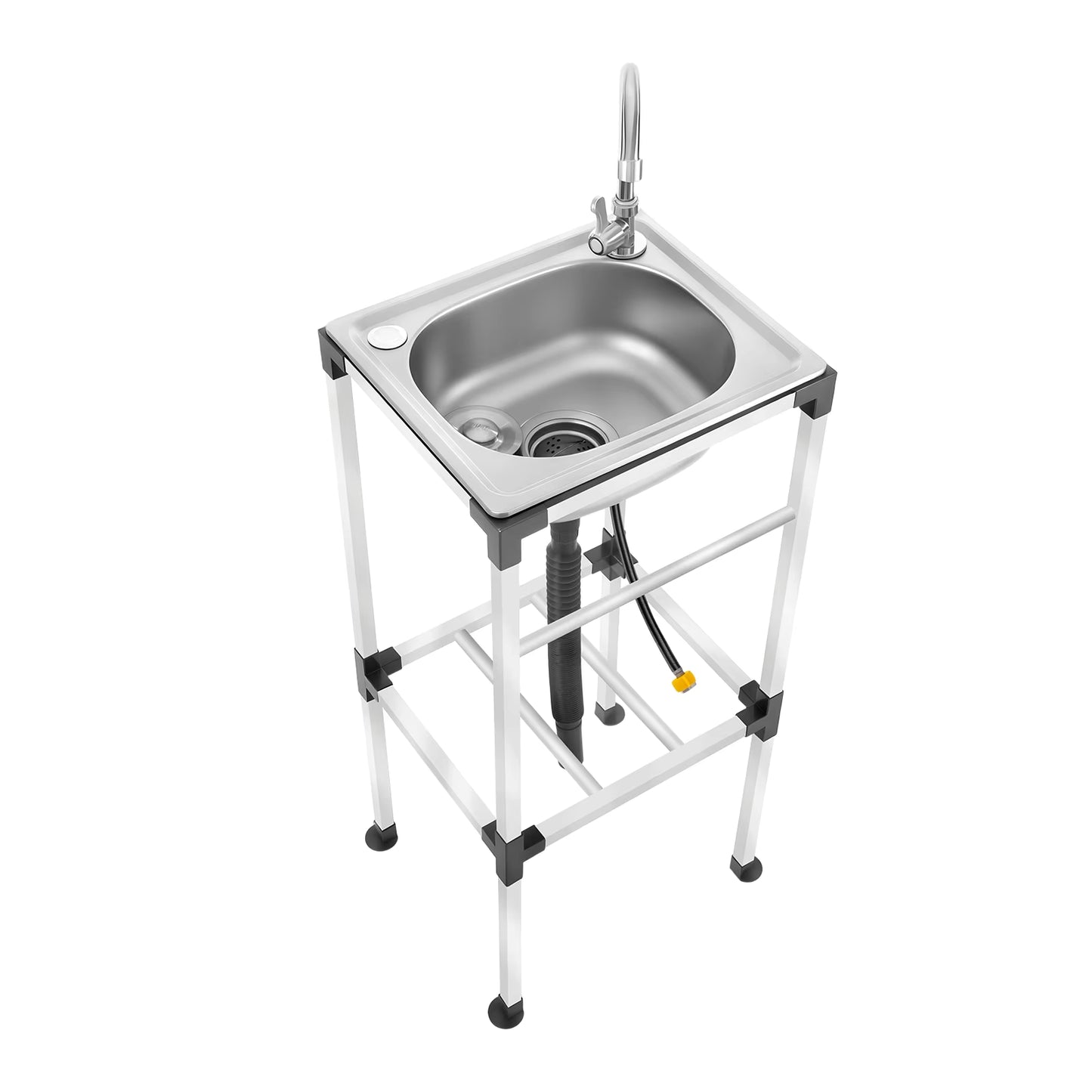 Évier autonome inox avec support, robinet 360°, évier de cuisine mobile, meuble évier extérieur, rangement intégré, usage intérieur et extérieur