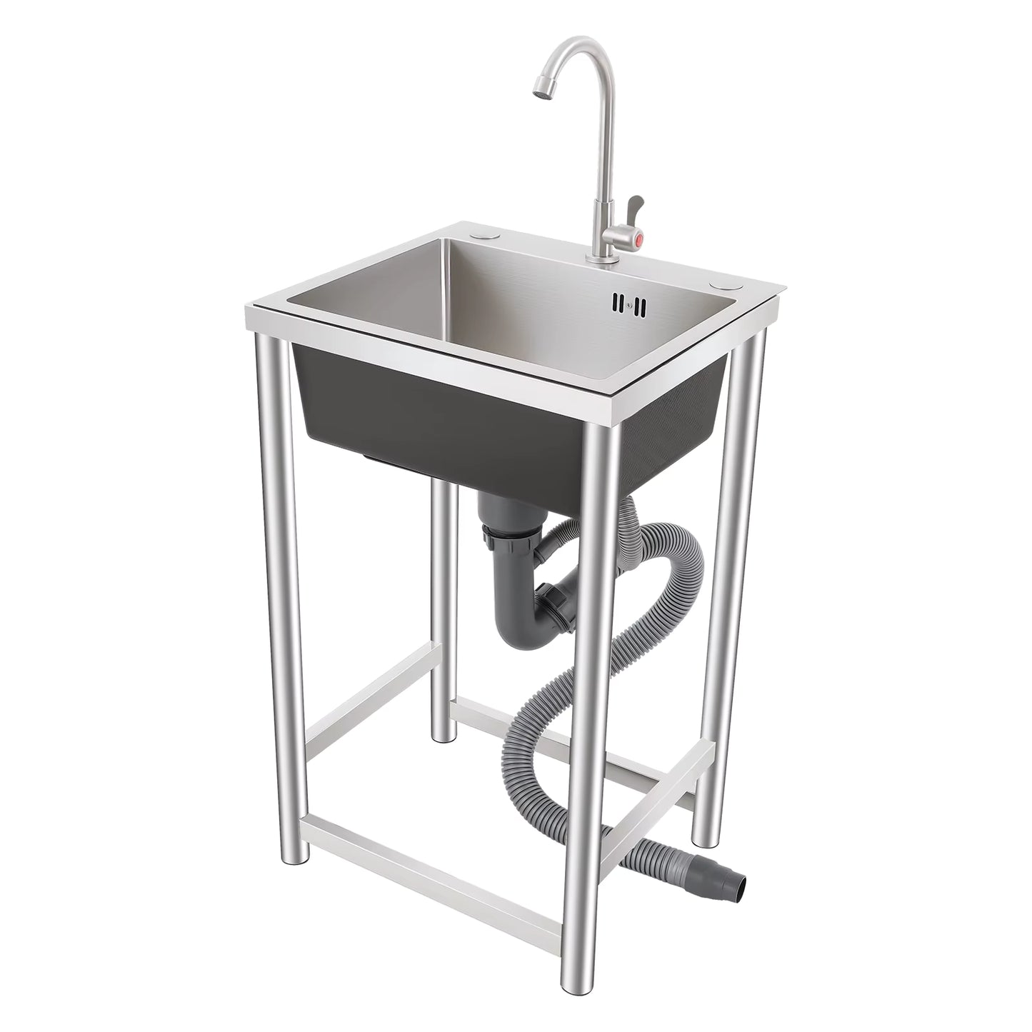 Évier de Cuisine Inox sur Pied avec Robinet 360° – Bac Unique – Évier Autonome Utilitaire Maison Restaurant