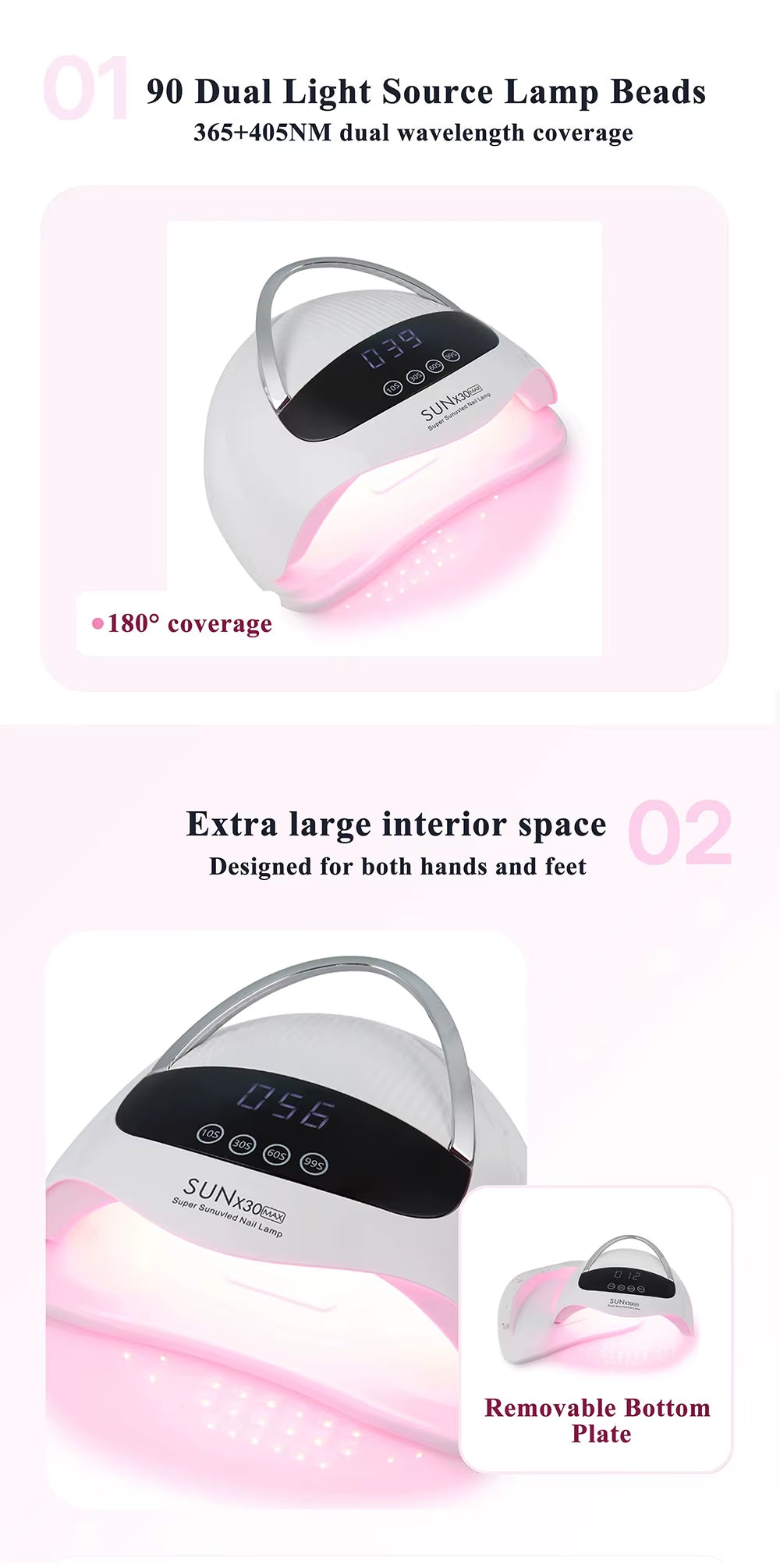 Lampe UV LED SUN X30MAX 90 LEDs pour Ongles – Sèche Vernis Gel Professionnel avec Écran LCD et Poignée – Lampe Nail Art EU Plug