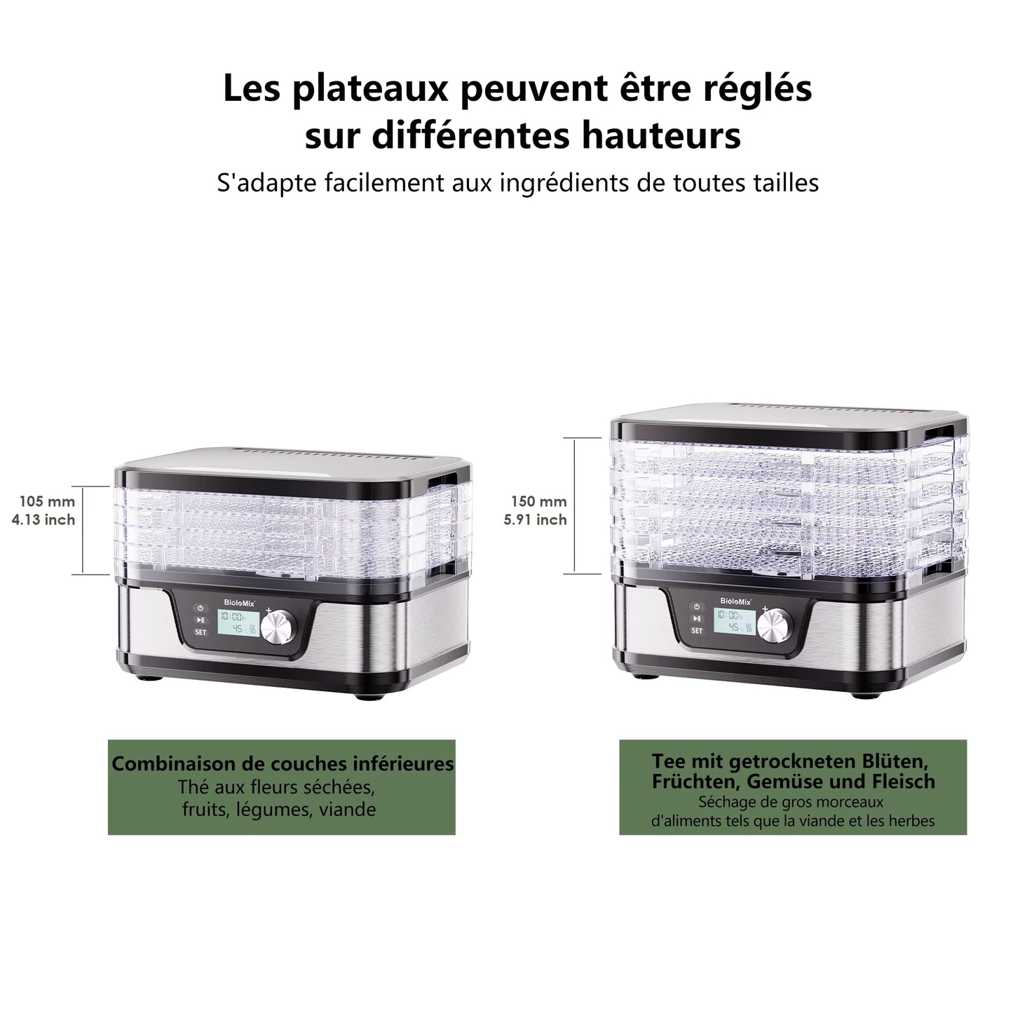 Déshydrateur Alimentaire  5 Plateaux Sans BPA – Séchoir Fruits et Légumes avec Minuterie Numérique et Contrôle Température
