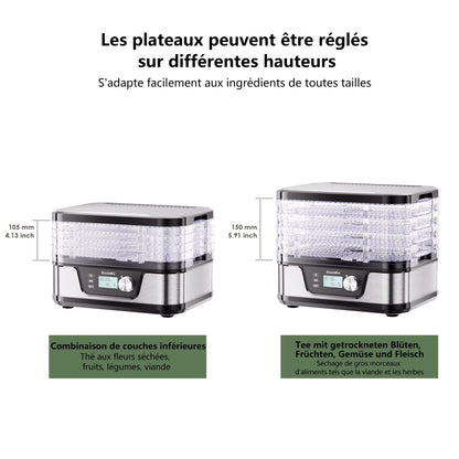 Déshydrateur Alimentaire  5 Plateaux Sans BPA – Séchoir Fruits et Légumes avec Minuterie Numérique et Contrôle Température