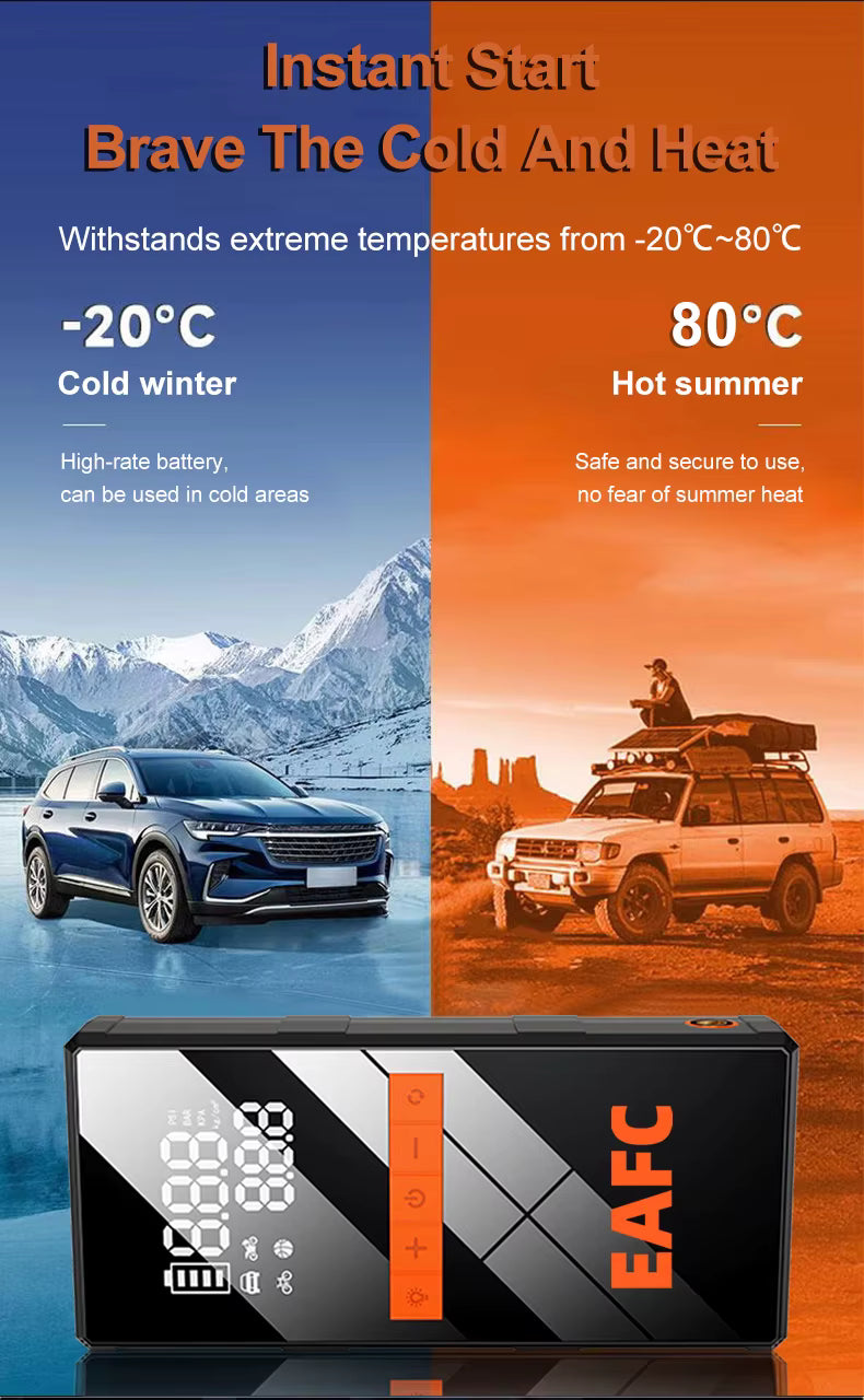 Booster de Batterie Voiture 1200A avec Compresseur Air 150 PSI – Démarreur Portable Batterie Externe – Pompe Électrique Rechargeable