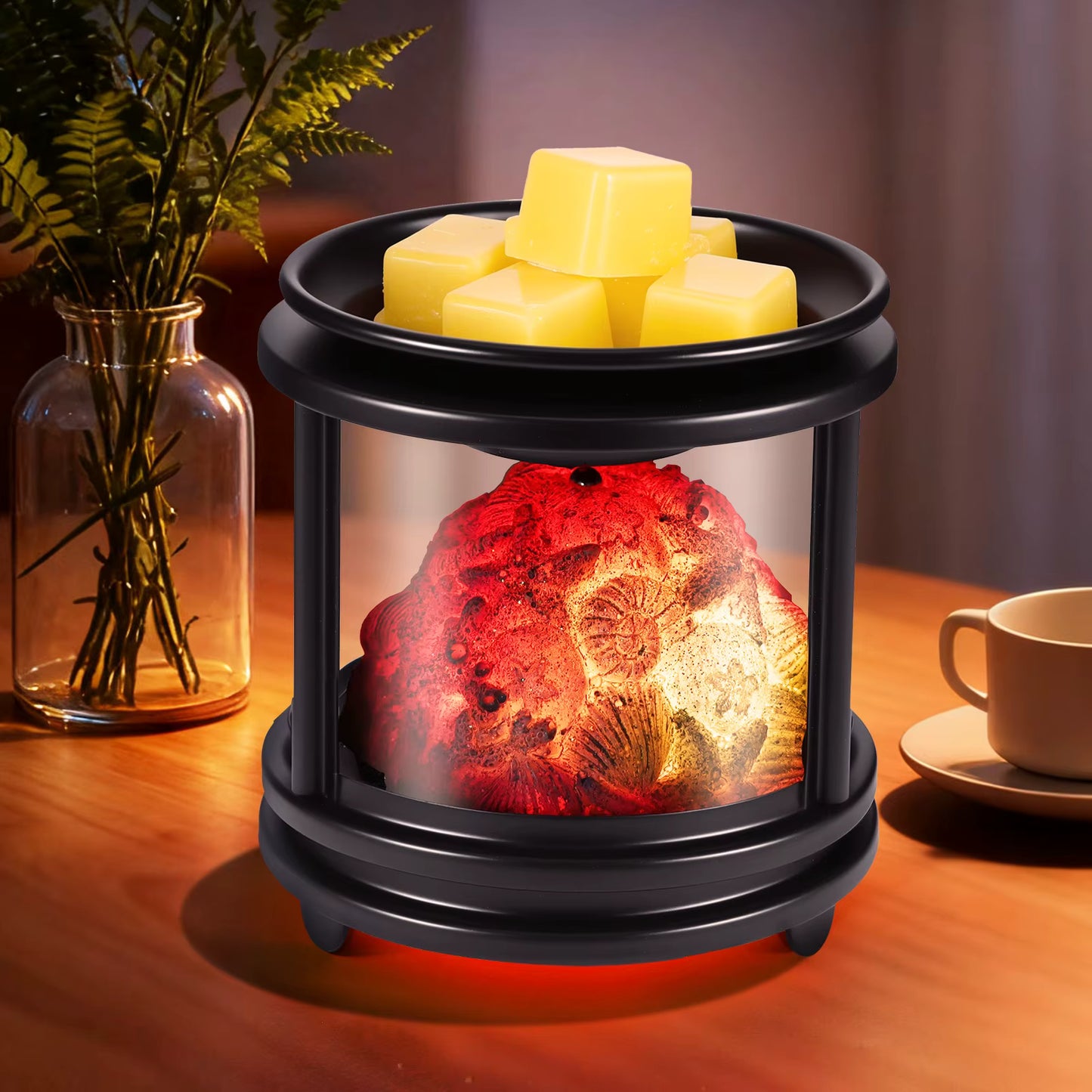 Chauffe-Cire Électrique pour Fondants Parfumés et Huiles Essentielles | Brûleur de Cire Décoratif avec Effet Feu de Bois pour Maison et Chambre