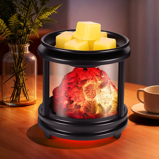 Chauffe-Cire Électrique pour Fondants Parfumés et Huiles Essentielles | Brûleur de Cire Décoratif avec Effet Feu de Bois pour Maison et Chambre
