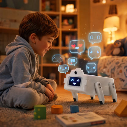 Chien Robot Intelligent IA Interactif – Conversation Vocale 61+ Langues – Jouet Éducatif Enfant – Blanc