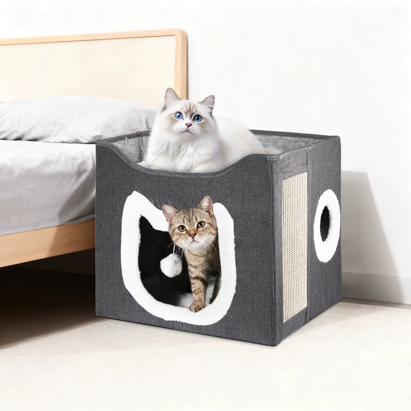 Maison pour Chat Pliable avec Griffoir Intégré Niche Intérieure Cube de Repos et Jeu pour Chats