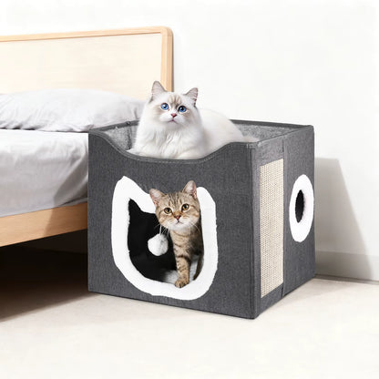 Casa para gatos plegable con rascador integrado: refugio, cubo de descanso y espacio de juego para gatos