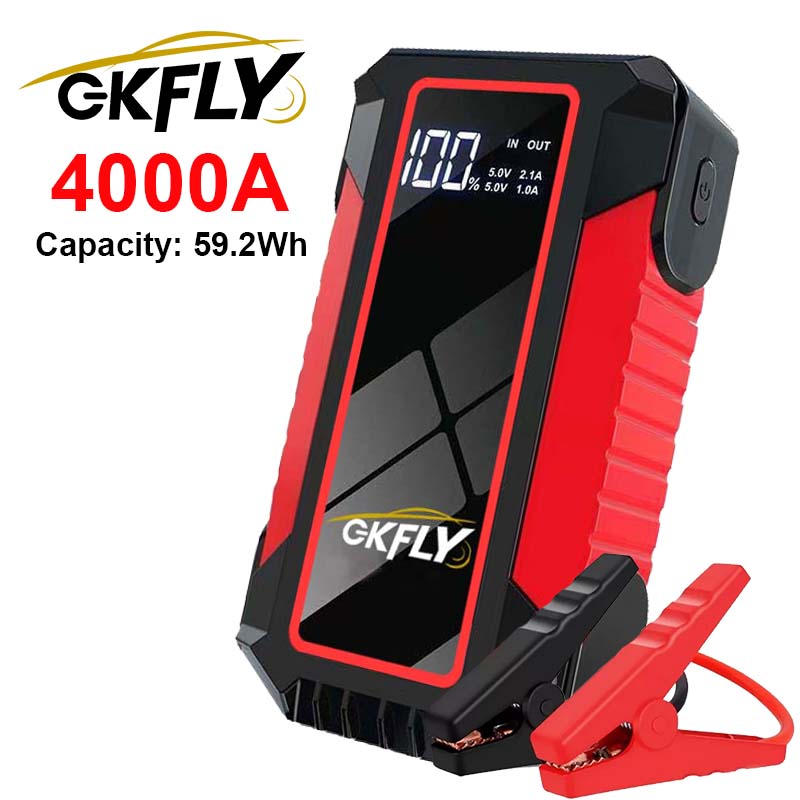 Démarreur de Voiture 4000A GKFLY 18000mAh Booster Batterie Portable 12V Diesel Essence Chargeur USB LED