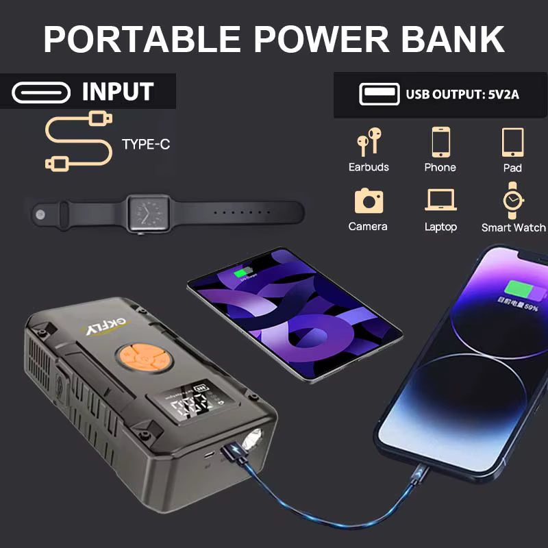 Booster Batterie Voiture 4000A avec Compresseur Air 150 PSI – Démarreur Portable Rechargeable USB – Gonfleur Pneus Auto Moto SUV