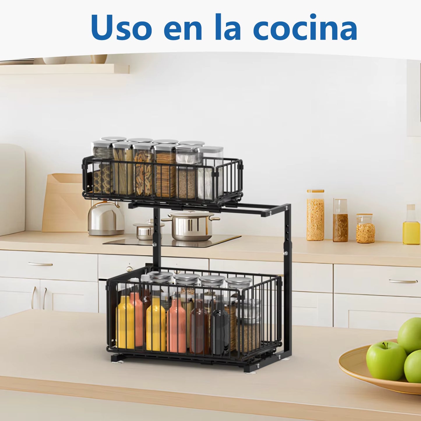 Organisateur extractible 2 niveaux avec tiroirs coulissants pour sous-évier