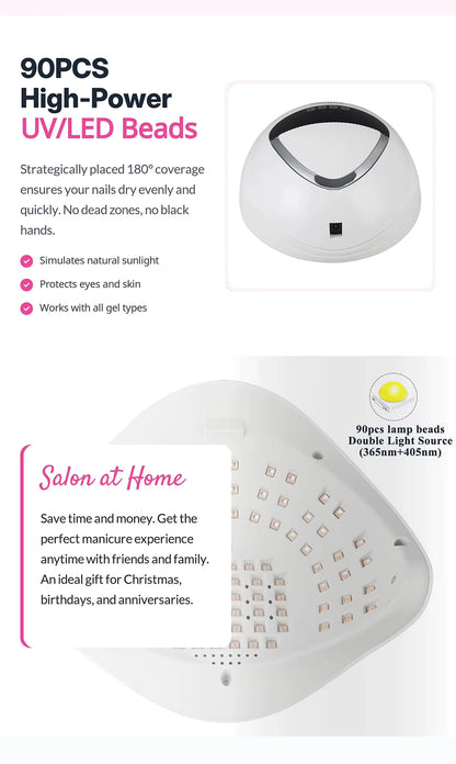 Lámpara UV LED SUN X30MAX 90 LEDs – Secador de esmalte en gel profesional con pantalla LCD y asa – Nail Art para salón y hogar