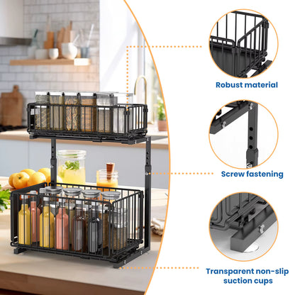 Organisateur extractible 2 niveaux avec tiroirs coulissants pour sous-évier