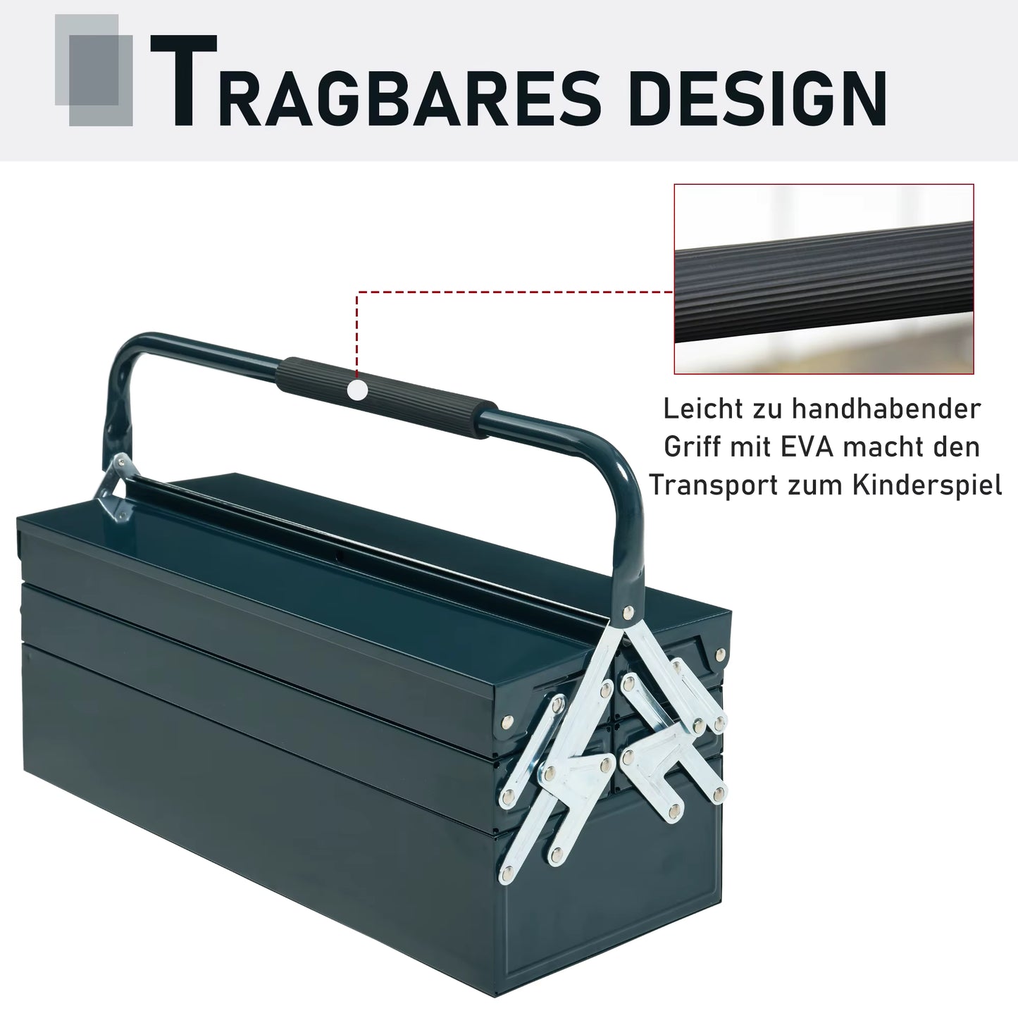 Boîte à outils pliable en acier avec 5 compartiments – Boîte de rangement pour artisanat et réparations – 57 x 21 x 41 cm