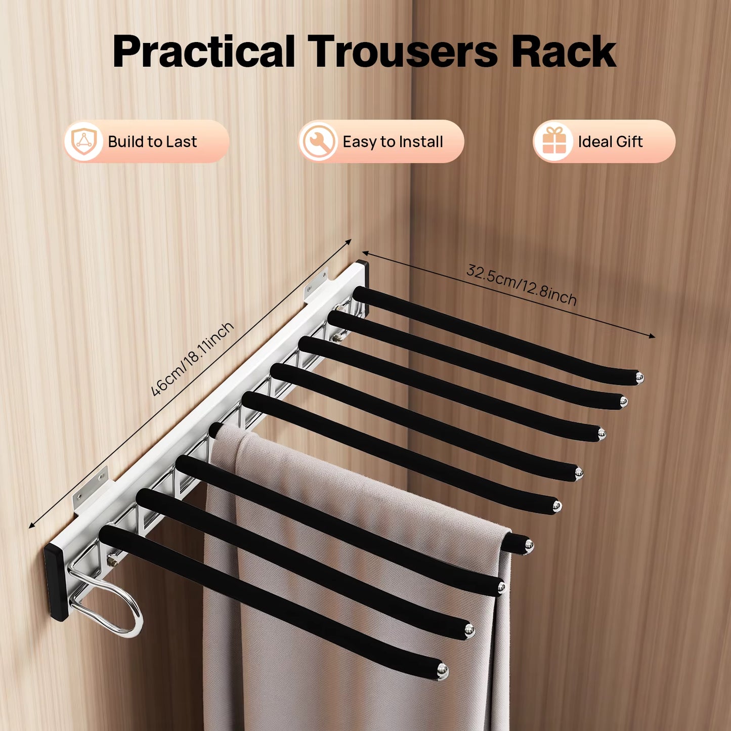 Porte-pantalons extractible 9 tiges coulissant 46x32,5 cm