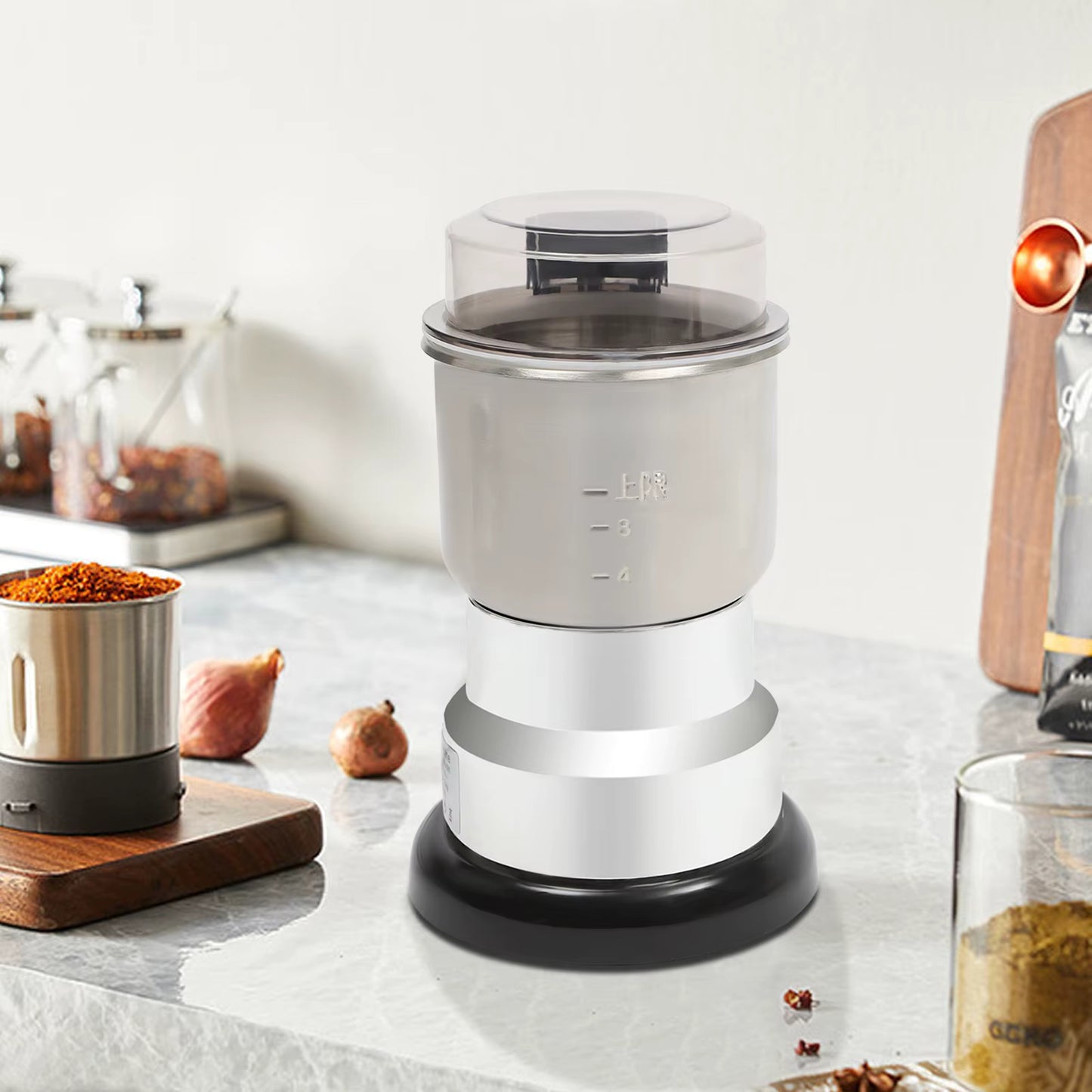Moulin à café électrique 300W – Broyeur à grains café épices noix 500 ml – Hachoir multifonction avec bol inox et base antidérapante