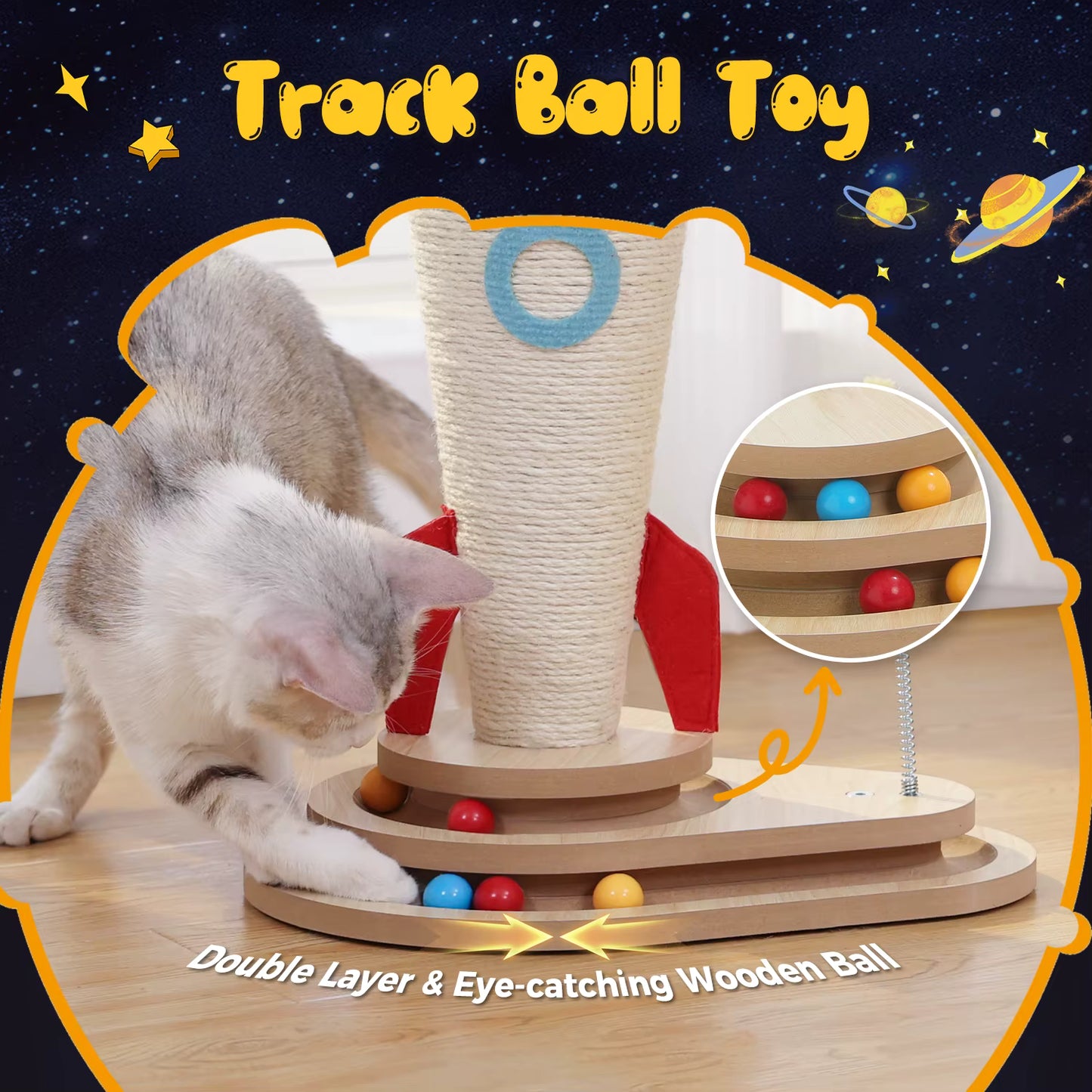 Poste à Gratter pour Chat Fusée Espace – Arbre à Chat Design Spatial – Poteau à Griffer avec Plateforme – Accessoire pour Chat d’Intérieur