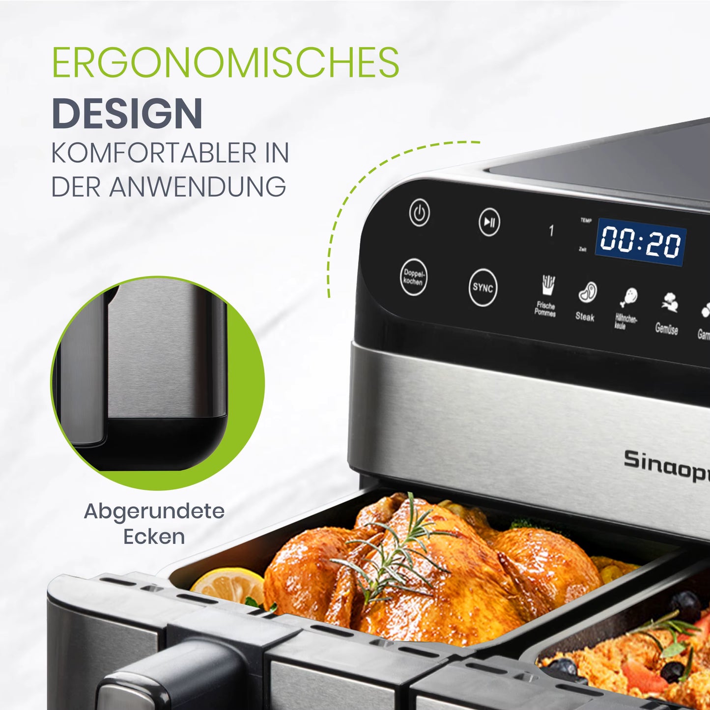 Friteuse à Air Chaud Double Panier 10L 2400W Écran Tactile LED Sans Huile XXL Cuisine Familiale Noir