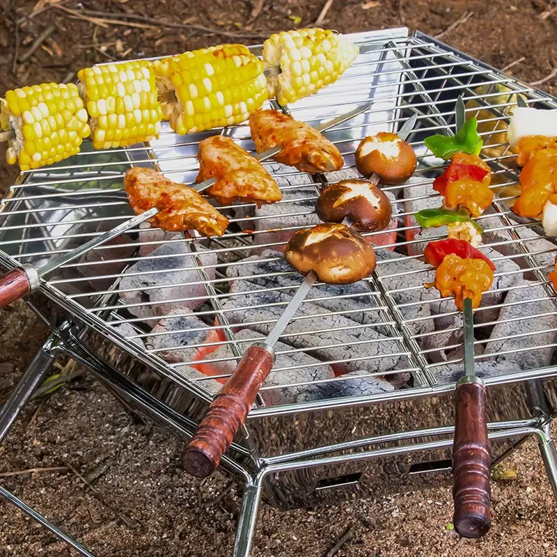 Barbecue Portable Pliable Acier Inoxydable – Grill Camping avec Grille de Cuisson – Brasero Extérieur Jardin, Pique-Nique, Randonnée