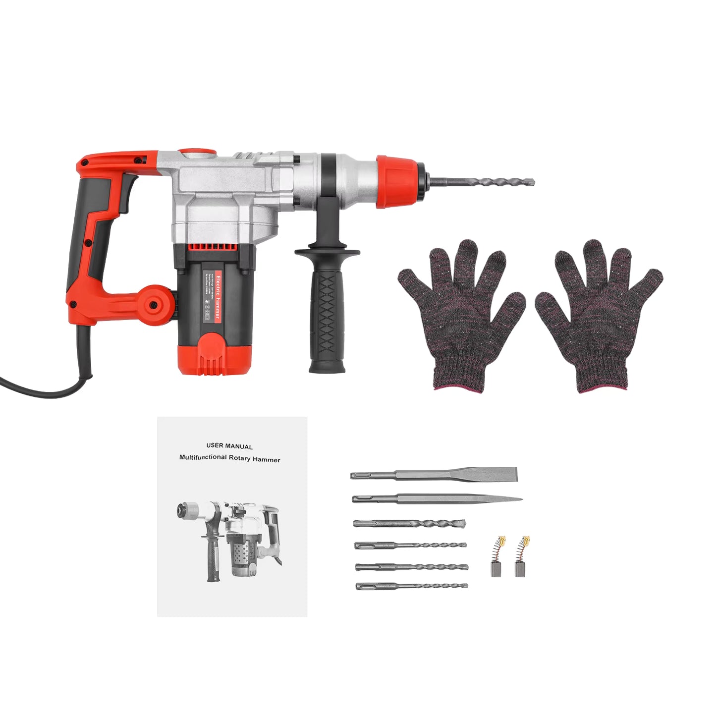 Perceuse à Percussion 2200W 4 en 1 – Marteau Perforateur Électrique Multifonction avec Forets et Coffret