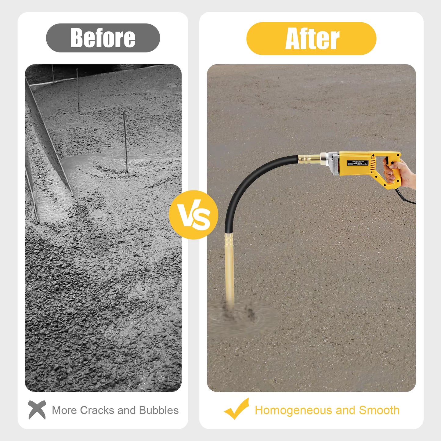 Vibrateur à Béton Électrique 800W – Aiguille Vibrante 1m – Outil Compactage Béton 4500 tr/min – Outil Chantier Construction