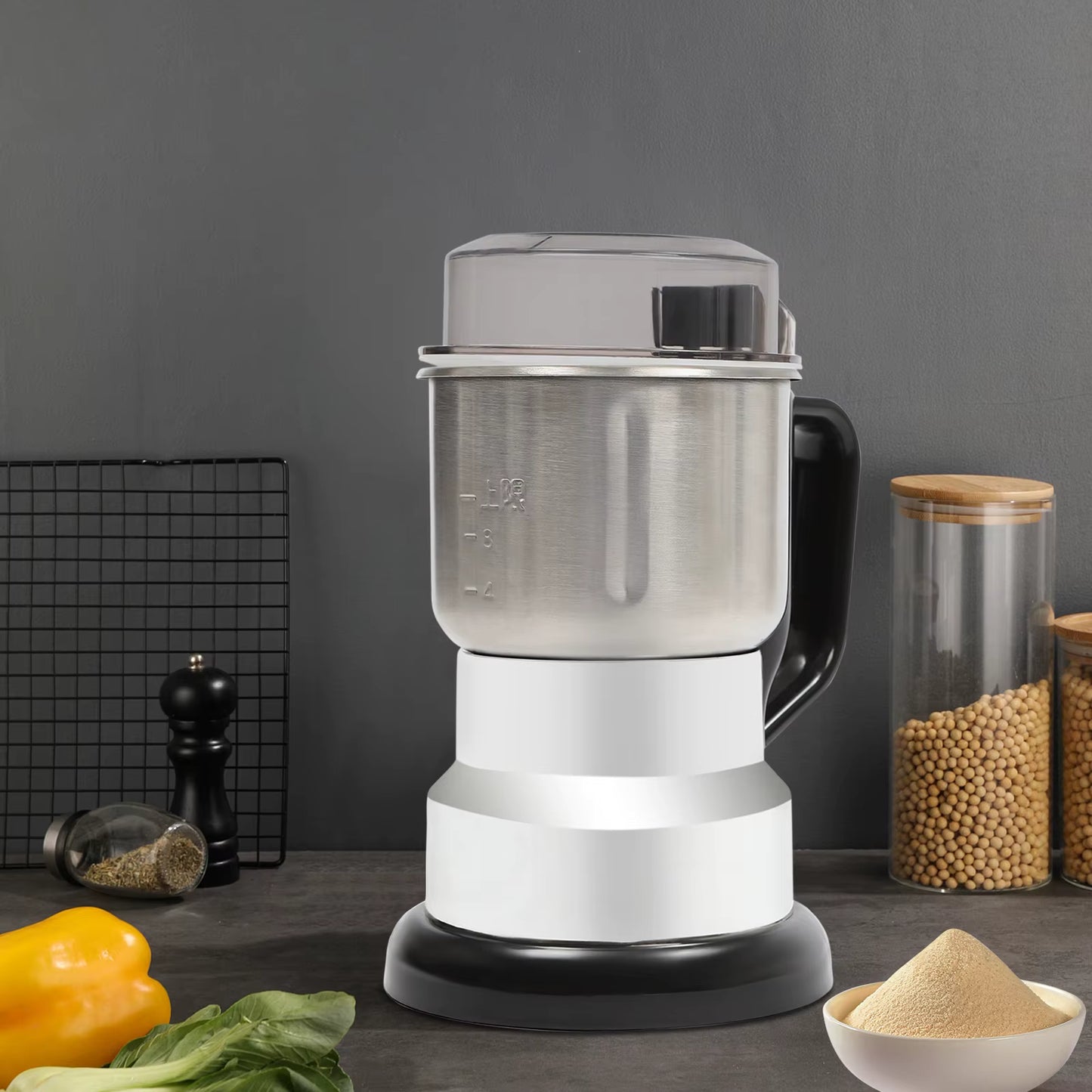 Moulin à café électrique 300W – Broyeur à grains café épices noix 500 ml – Hachoir multifonction avec bol inox et base antidérapante