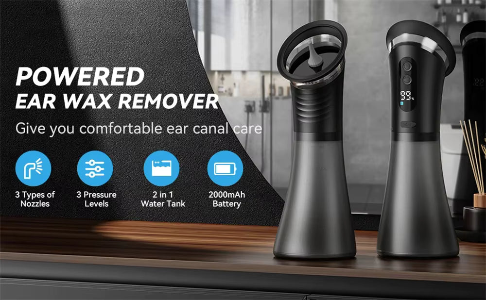 Système Électrique de Nettoyage des Oreilles – Irrigateur Auriculaire Rechargeable avec 3 Réglages de Pression – Élimination du Cérumen par Rinçage à Eau