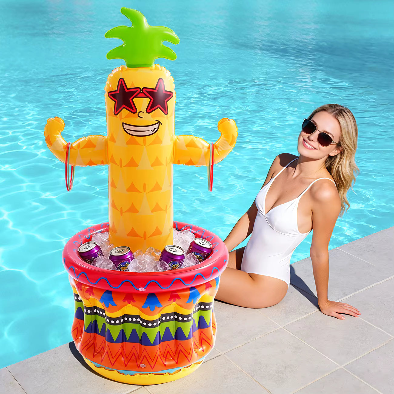 Bar Flottant Gonflable Tiki – Glacière & Porte-Boissons Flottant – Piscine, Spa & Fêtes Été