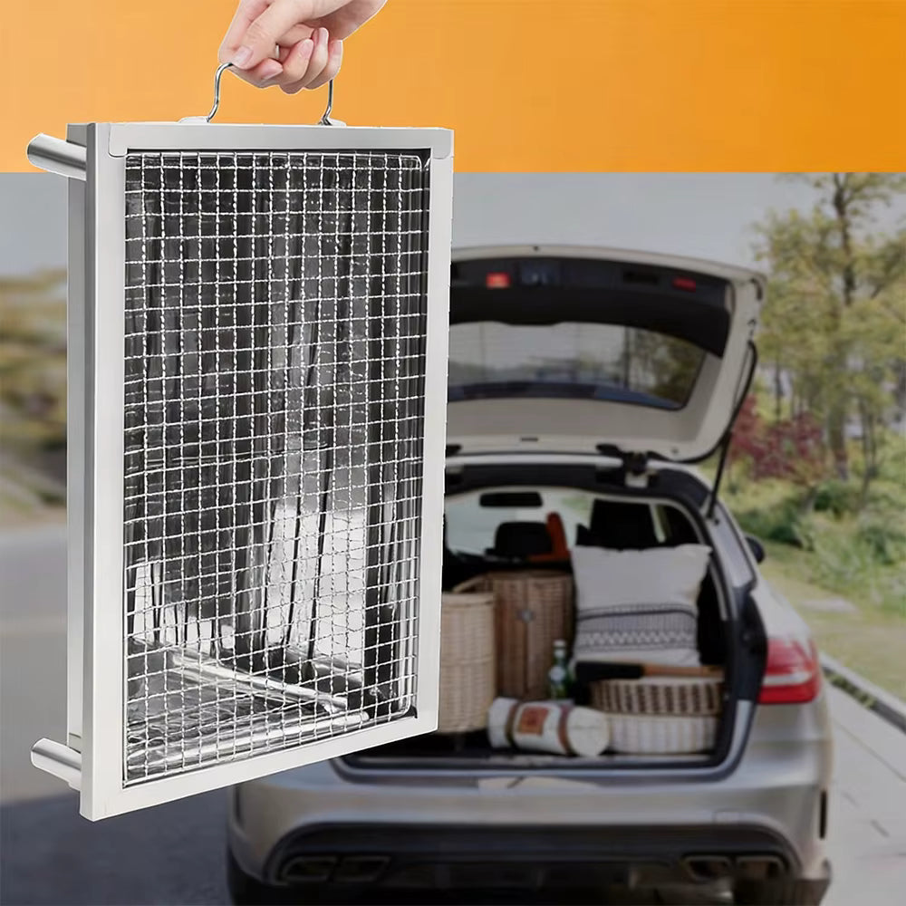Barbecue à Charbon Portable Pliable en Acier Inoxydable – Grille Amovible | Jardin, Camping & Pique-Nique