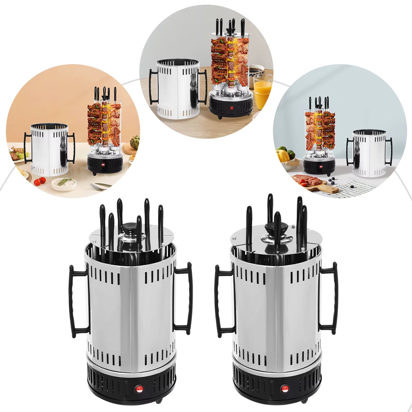 Grill électrique vertical 1000W avec brochettes rotatives