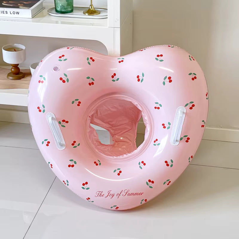 Bouée Gonflable Cœur avec Poignées – Flotteur Piscine Enfant et Adulte, Anneau de Natation Été, Accessoire Piscine et Plage