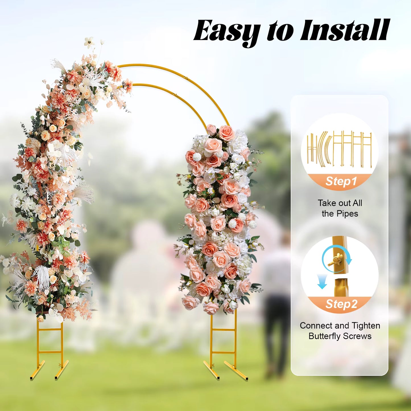 Arche de mariage métal 220x150 cm avec base – Support arche ballon décoration fête mariage anniversaire – Structure stable intérieure extérieure