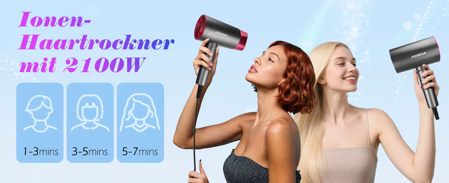 Sèche-cheveux Professionnel 1800W – 3 Températures, 2 Vitesses, Air Froid, Pliable, Léger, Idéal Voyage et Usage Quotidien