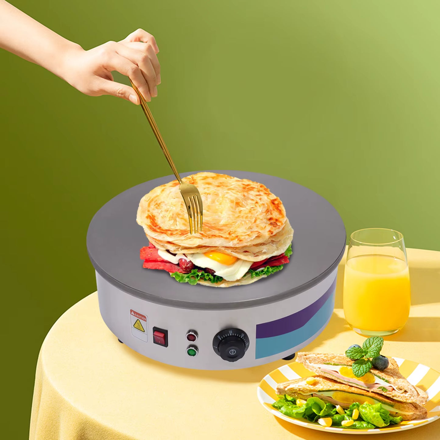 Crêpière électrique 45 cm professionnelle – Plaque chauffante 220V – Appareil à crêpes, pancakes et galettes – Usage maison et commercial