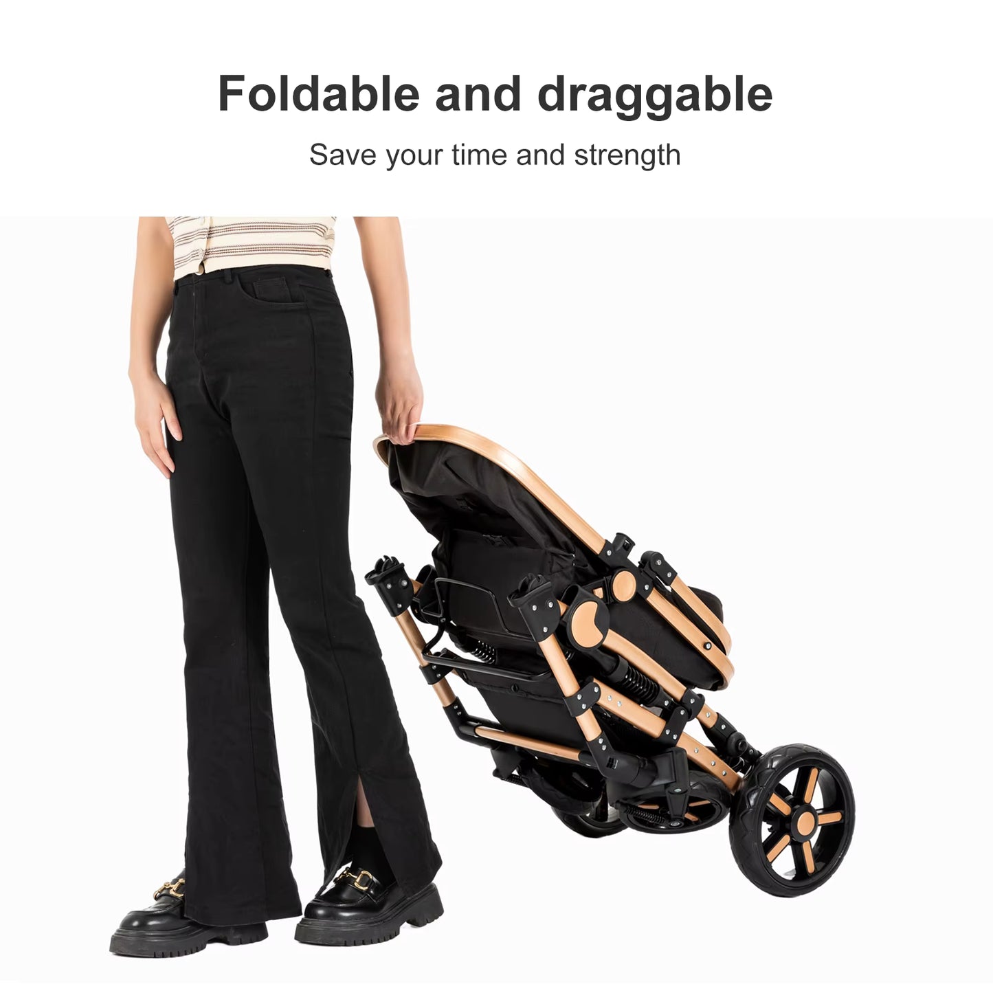 Poussette Bébé 3 Modes avec Siège Réversible – Système de Voyage Pliable – Dossier 180° – Suspension Anti-Chocs