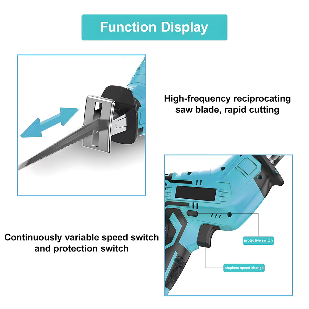 Scie alternative électrique sans fil 21 V pour bois et métal avec 2 batteries