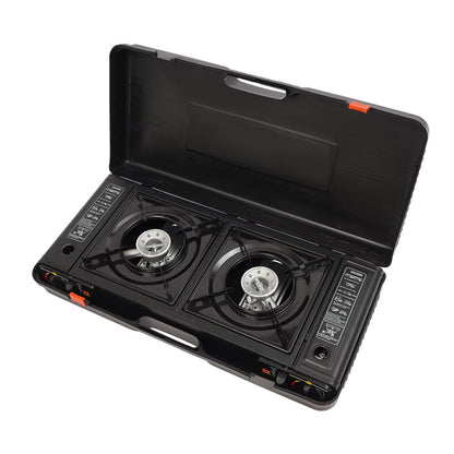 Réchaud de Camping Portable 2 Brûleurs Gaz Butane GPL 2,5 kW Allumage Automatique Barbecue Pique-Nique Outdoor