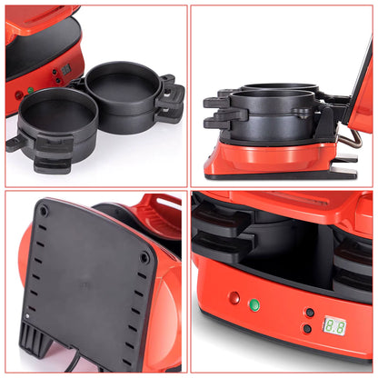 Machine à Petit-Déjeuner Électrique Double Compartiment – Burger, Sandwich & Muffin – Plaques Antiadhésives 220V Rouge