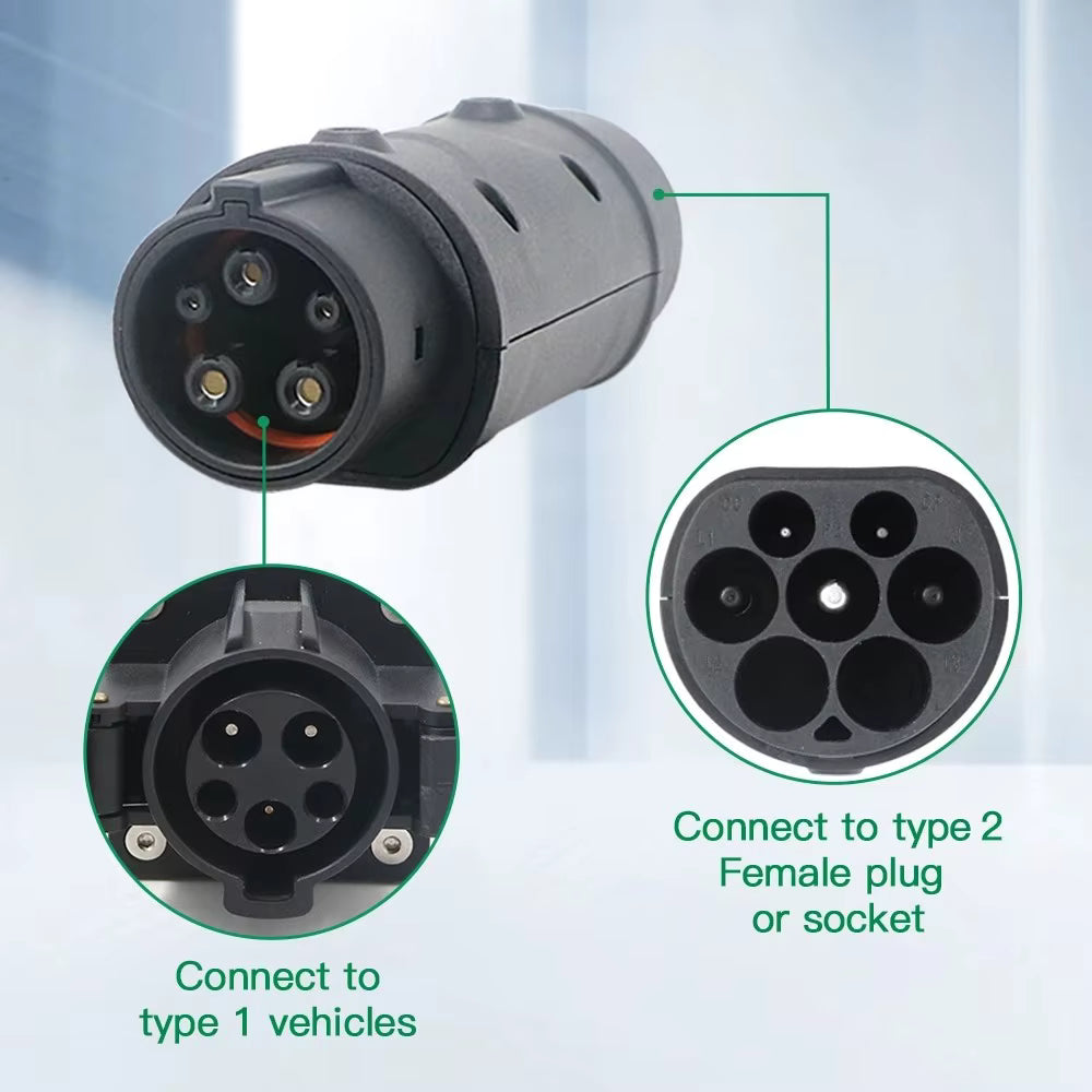 Adaptateur Chargeur EV 32A 7kW Type 2 vers Type 1 J1772 pour Voiture Électrique Connecteur de Recharge