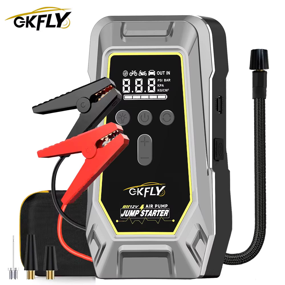 Démarreur de Batterie Portable 4000A avec Compresseur d’Air 150 PSI – Booster de Voiture 12V Rechargeable – Gonfleur Pneus Auto Moto – Écran LCD – Housse Incluse