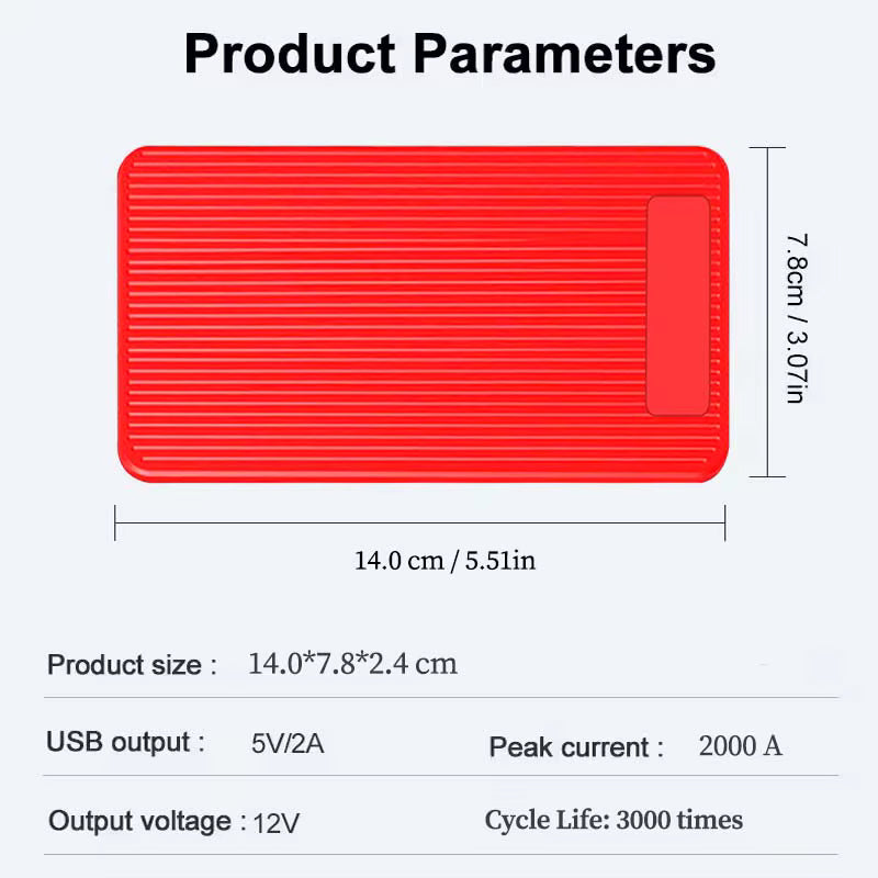 Démarreur de Voiture 2000A 12V Booster Batterie Portable Chargeur USB Batterie Externe d’Urgence avec LED