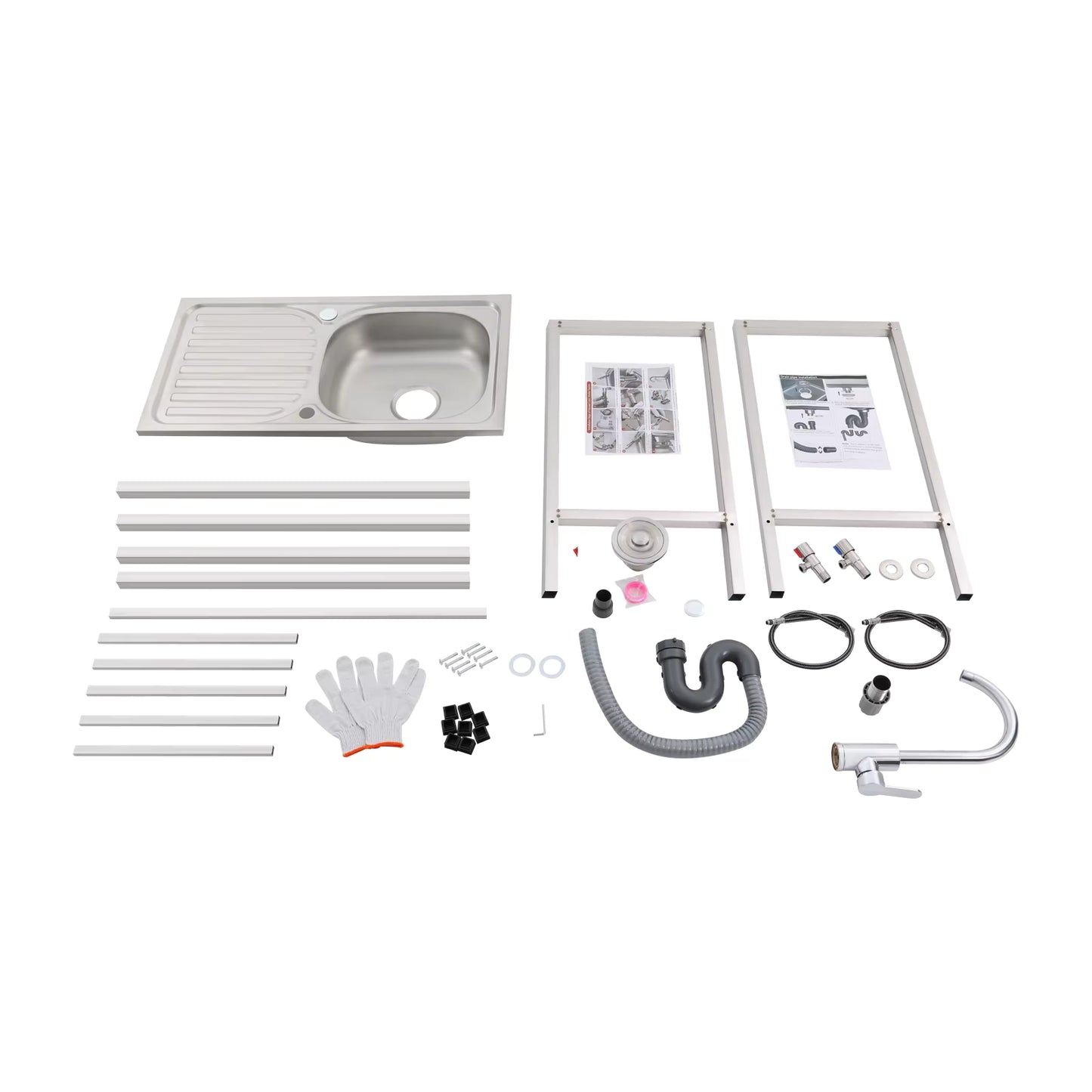 Évier de Cuisine Extérieur avec Support – Bac Inox 75x40x75 cm, Robinet 360°, Table de Travail avec Étagère, Évier Autonome pour Jardin, Camping ou Professionne