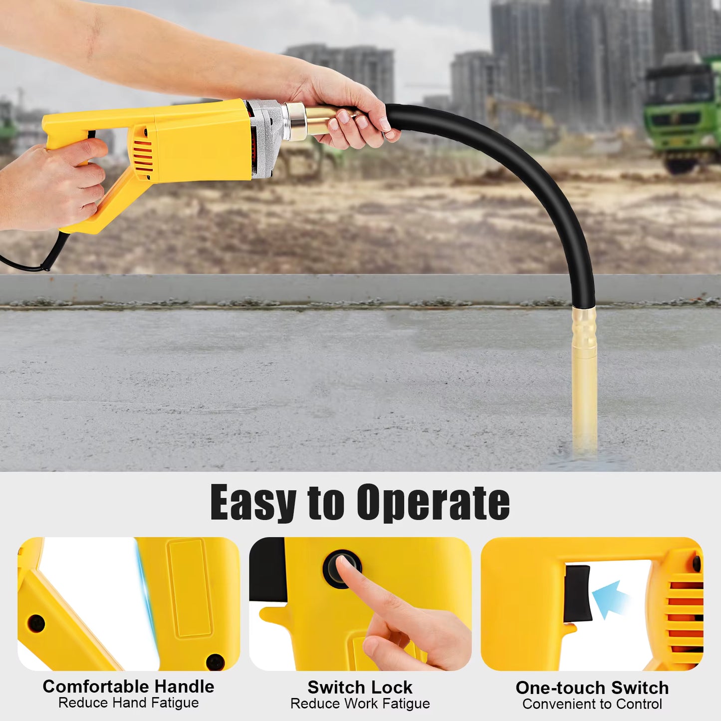 Vibrateur à Béton Électrique 800W – Aiguille Vibrante 1m – Outil Compactage Béton 4500 tr/min – Outil Chantier Construction