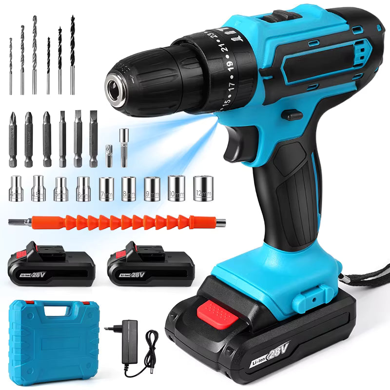 Perceuse à percussion sans fil 21 V – 32 Nm – Tournevis multifonction rechargeable à vitesse variable